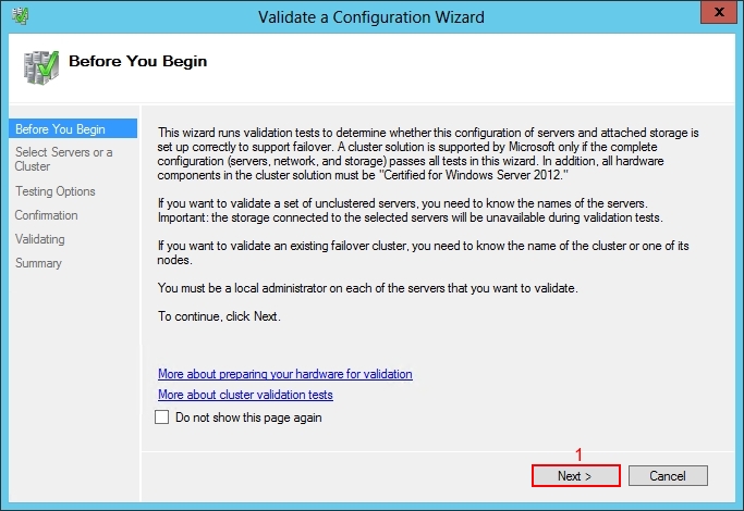 Validate Windows 2012 Failover Cluster Manager