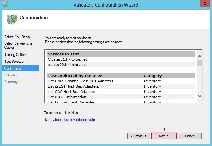 Validate Windows 2012 Failover Cluster Manager