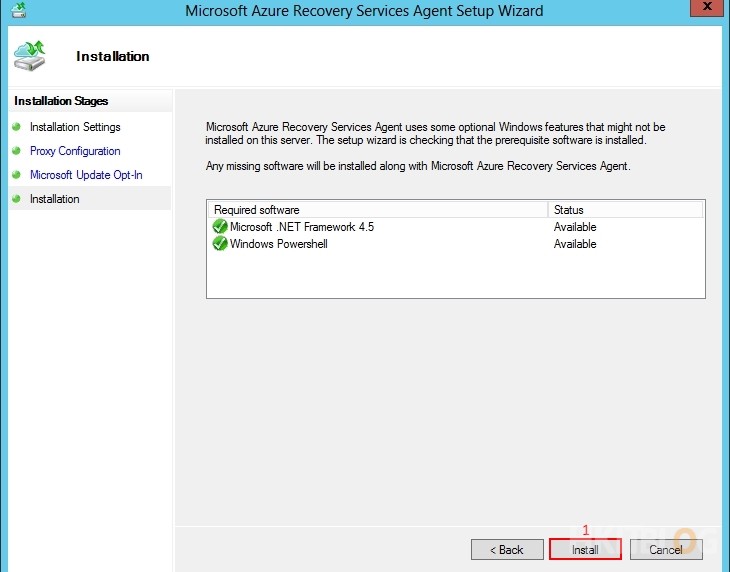 Microsoft Azure Recovery Service - Installation